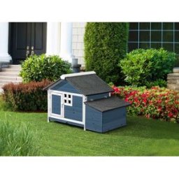 Unique Gallinero de madera con ponedero - 2 gallinas - L. 106 x Prof. 64 x Alt. .71 cm - Azul y blanco - ANSER