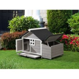 Unique Gallinero de madera con ponedero - 2 gallinas - Ancho 106 x Prof. 64 x A. 71 cm - Blanco y gris - ANSER