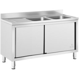 Fregadero de acero inoxidable - 2 cubas - Royal Catering - Acero inoxidable - 140 x 70 cm 10012134