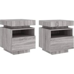 Garden Furniture Josane Mesitas de noche con luces LED 2 uds gris Sonoma 40x39x48,5 cm
