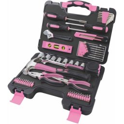 Juego De Herramientas Manuales Fieldmann Fdg 5010-53r De 53 Piezas Rosa En Maletín, Alicates, Carraca Con Vasos, Llaves Allen, Destornilladores, Martillo Y Nivel