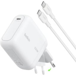 Cargador USB Belkin WCH025KQ1.5WHB6 GaN 100W USB-C con cable 1,5 m blanco