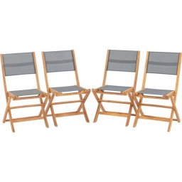 Juego de 4 Sillas Plegables de Jardín Eden Madera Acacia FSC Textilene Gris