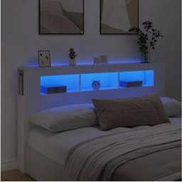 Clicnbuy Cabecero con LED madera de ingeniería blanco 180x18,5x103,5 cm