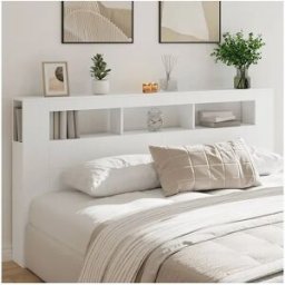 Clicnbuy Cabecero con LED madera de ingeniería blanco 200x18,5x103,5 cm