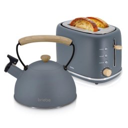 Set de desayuno Briebe SKT1177GRY tostadora y tetera nórdica gris mate