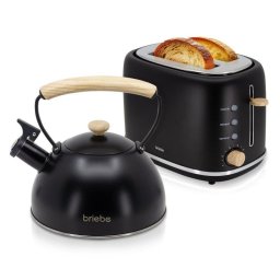 Set electrodomésticos Briebe SKT1177BLK Nordic tostadora 2 rebanadas y tetera 2,3 L negro