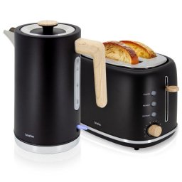 Set electrodomésticos Briebe SKT1167BLK tostadora 2 rebanadas y hervidor 1,7L negro mate