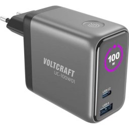 Cargador USB Voltcraft UC-100W01 100W GaN 3 Puertos Display Color