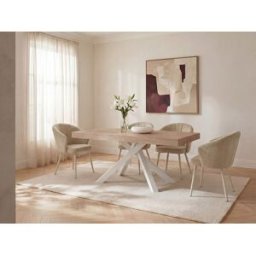 Unique Mesa de comedor extensible de 6 a 10 personas en MDF y metal - Natural y blanco - CATONAV