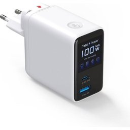 Cargador GaN 4smarts 100W Flex Screen AI Blanco 3 Puertos USB-A y USB-C