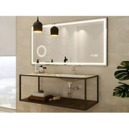 Unique Espejo de baño rectangular luminoso con reloj digital - 120x60 cm AITANA