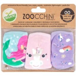 Zoocchini Pack 3 mascarillas orgánicas reutilizables +3 años Modelo Unicornio
