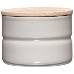 Riess Recipiente de almacenamiento - Recipiente de esmalte con tapa de madera de fresno Truehomewear 6cm 230ml gris