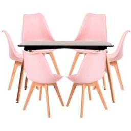 RegalosMiguel Conjunto Mesa Tower Rectangular 120 x 80 cm Negra y Pack 6 Sillas Synk Basic - Rosa