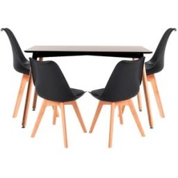 RegalosMiguel Conjunto Mesa Tower Rectangular 120 x 80 cm Negra y Pack 4 Sillas Synk Basic - Negro