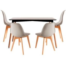 RegalosMiguel Conjunto Mesa Tower Rectangular 120 x 80 cm Negra y Pack 4 Sillas Kelen - Gris