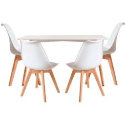 RegalosMiguel Conjunto Mesa Tower Rectangular 120 x 80 cm Blanca y Pack 4 Sillas Synk Basic - Blanco