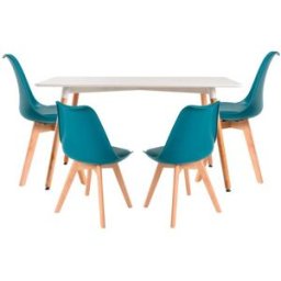RegalosMiguel Conjunto Mesa Tower Rectangular 120 x 80 cm Blanca y Pack 4 Sillas Synk Basic - Verde azulado