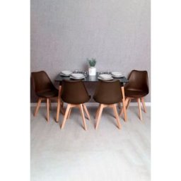 RegalosMiguel Conjunto Mesa Tower Rectangular 120 x 80 cm Negra y Pack 4 Sillas Synk Basic - Marrón