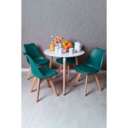 RegalosMiguel Conjunto Mesa Tower Redonda 80 cm Blanca y Pack 4 Sillas Synk Basic - Verde azulado