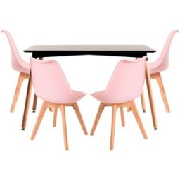 RegalosMiguel Conjunto Mesa Tower Rectangular 120 x 80 cm Negra y Pack 4 Sillas Synk Basic - Rosa