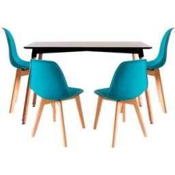 RegalosMiguel Conjunto Mesa Tower Rectangular 120 x 80 cm Negra y Pack 4 Sillas Kelen - Verde azulado