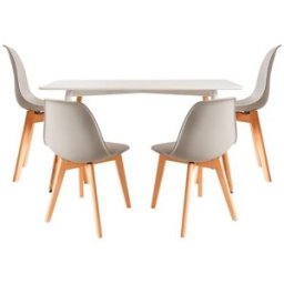 RegalosMiguel Conjunto Mesa Tower Rectangular 120 x 80 cm Blanca y Pack 4 Sillas Kelen - Gris