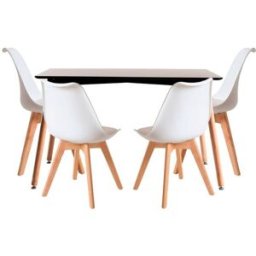 RegalosMiguel Conjunto Mesa Tower Rectangular 120 x 80 cm Negra y Pack 4 Sillas Synk Basic - Blanco