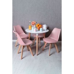 RegalosMiguel Conjunto Mesa Tower Redonda 80 cm Blanca y Pack 4 Sillas Synk Basic - Rosa