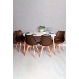 RegalosMiguel Conjunto Mesa Tower Rectangular 120 x 80 cm Blanca y Pack 4 Sillas Synk Basic - Marrón