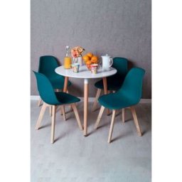RegalosMiguel Conjunto Mesa Tower Redonda 80 cm Blanca y Pack 4 Sillas Kelen - Verde azulado