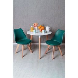 RegalosMiguel Conjunto Mesa Tower Redonda 80 cm Blanca y Pack 2 Sillas Synk Basic - Verde azulado