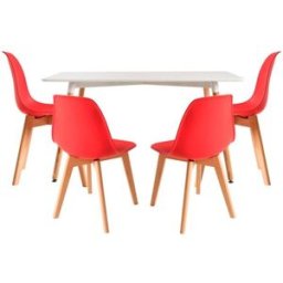 RegalosMiguel Conjunto Mesa Tower Rectangular 120 x 80 cm Blanca y Pack 4 Sillas Kelen - Rojo