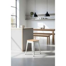 RegalosMiguel Taburete Torix Pequeño Madera Natural 45 cm - Blanco