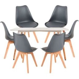 RegalosMiguel Conjunto Mesa Tower Rectangular 120 x 80 cm Blanca y Pack 6 Sillas Synk Basic - Gris