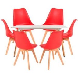 RegalosMiguel Conjunto Mesa Tower Rectangular 120 x 80 cm Blanca y Pack 6 Sillas Synk Basic - Rojo