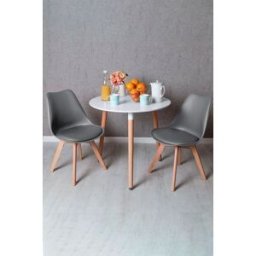 RegalosMiguel Conjunto Mesa Tower Redonda 80 cm Blanca y Pack 2 Sillas Synk Basic - Gris