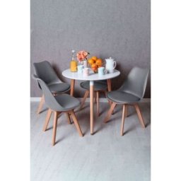 RegalosMiguel Conjunto Mesa Tower Redonda 80 cm Blanca y Pack 4 Sillas Synk Basic - Gris