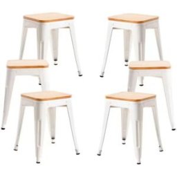 RegalosMiguel Pack 6 Taburetes Torix Pequeños Madera Natural 45 cm - Blanco