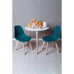 RegalosMiguel Conjunto Mesa Tower Redonda 80 cm Blanca y Pack 2 Sillas Kelen - Verde azulado