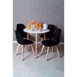 RegalosMiguel Conjunto Mesa Tower Redonda 80 cm Blanca y Pack 4 Sillas Kelen - Negro