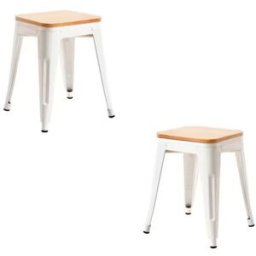 RegalosMiguel Pack 2 Taburetes Torix Pequeños Madera Natural 45 cm - Blanco