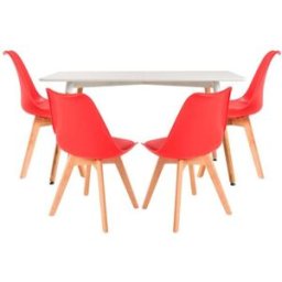 RegalosMiguel Conjunto Mesa Tower Rectangular 120 x 80 cm Blanca y Pack 4 Sillas Synk Basic - Rojo