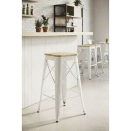 RegalosMiguel Taburete Valix Madera Natural 76 cm - Blanco