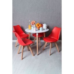 RegalosMiguel Conjunto Mesa Tower Redonda 80 cm Blanca y Pack 4 Sillas Synk Basic - Rojo