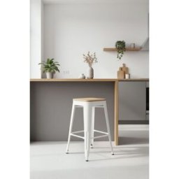 RegalosMiguel Taburete Torix Bajo Madera Natural 67 cm - Blanco