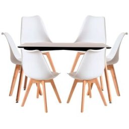 RegalosMiguel Conjunto Mesa Tower Rectangular 120 x 80 cm Negra y Pack 6 Sillas Synk Basic - Blanco