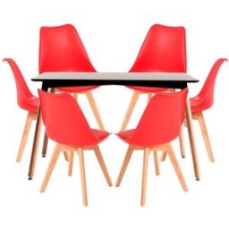 RegalosMiguel Conjunto Mesa Tower Rectangular 120 x 80 cm Negra y Pack 6 Sillas Synk Basic - Rojo