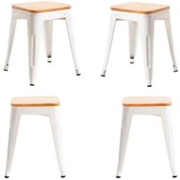 RegalosMiguel Pack 4 Taburetes Torix Pequeños Madera Natural 45 cm - Blanco